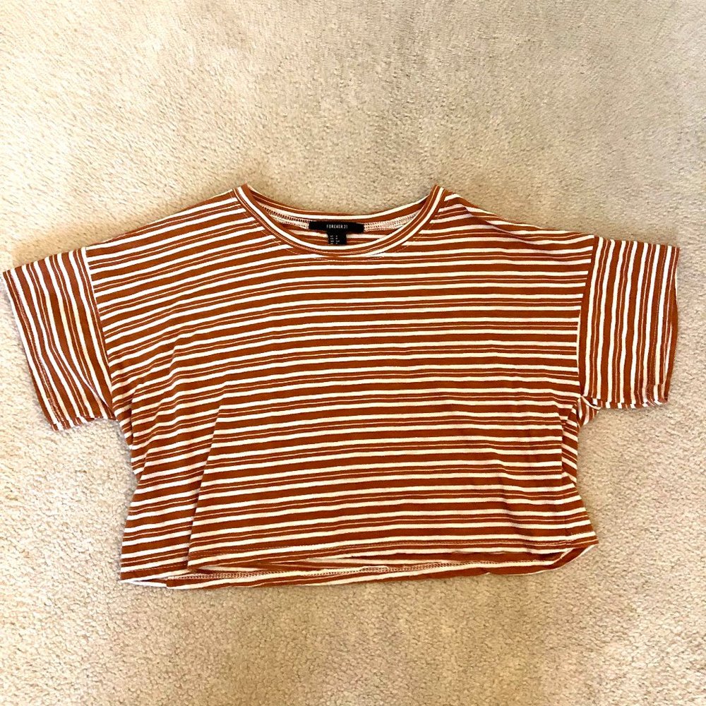 Orange Striped Boxy Crop Top Forever 21